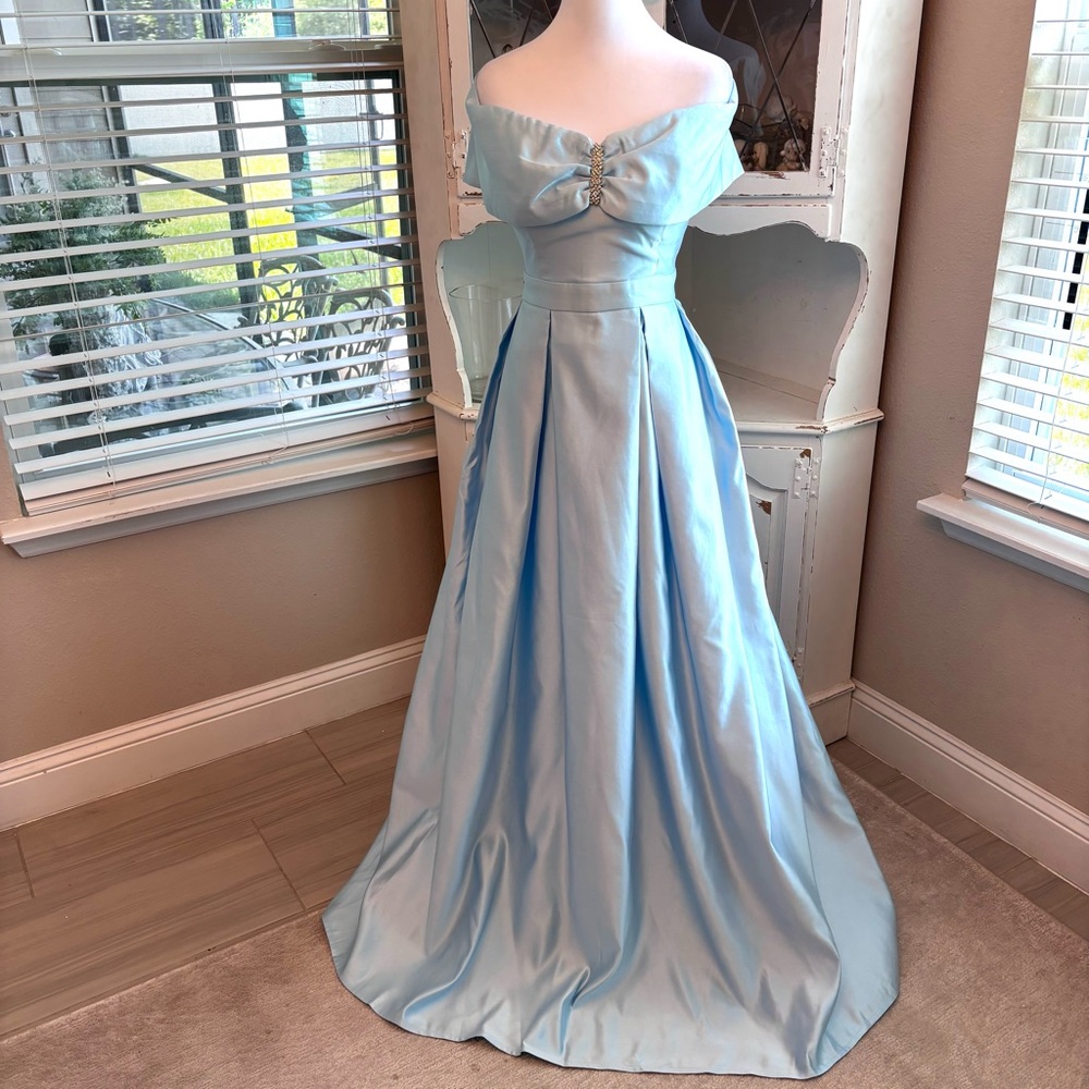 NEW, Pastel Blue Dress, Baby Blue Satin Dress, Rhinestone, NWOT, Size: 1XL/16 - Picture 7 of 10
